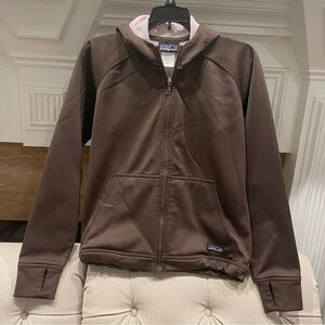 Patagonia Hooded Women's Polyester fleeced Jacket Size S Brown
